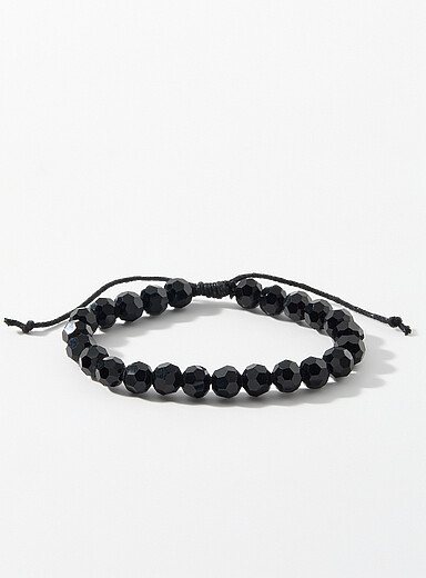 Le 31 Black Faceted bead adjustable bracelet for men