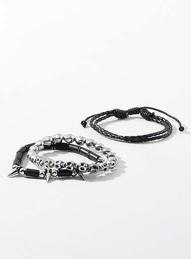 Le 31 Black Cord and skull bracelets Set of 3 for men