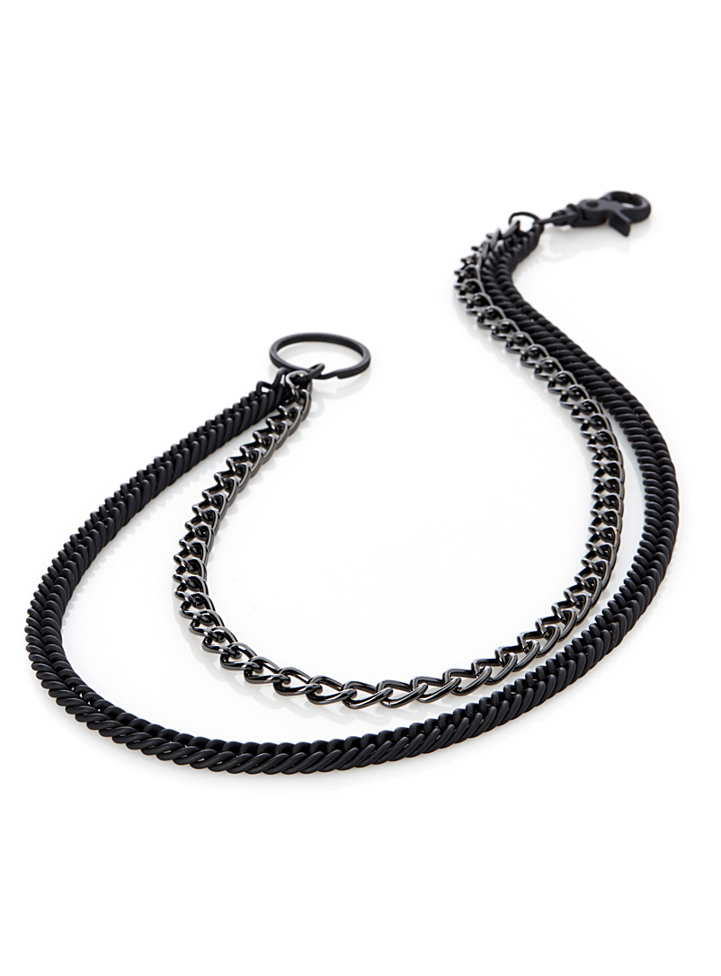 Le 31 Black Shiny and matte metal wallet chain for men