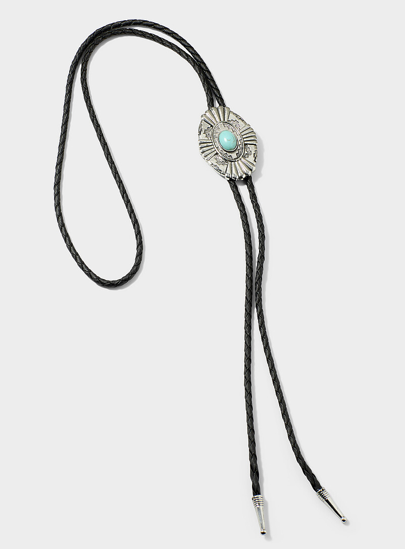 Turquoise Stone Geo Medallion Bolo
