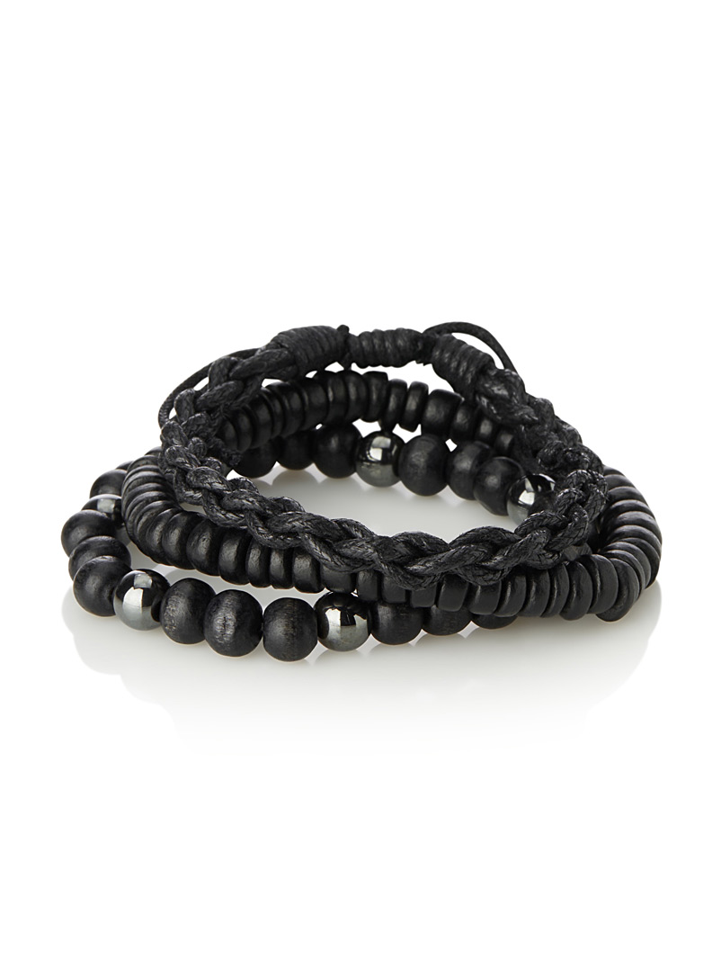 Black mixed-media bracelets Set of 3 product image (primary)