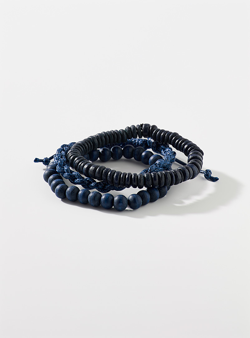 Black Mixed-Media Bracelets Set Of 3