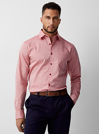 Men's pink shirt with blue and pink printed pattern lining (Double