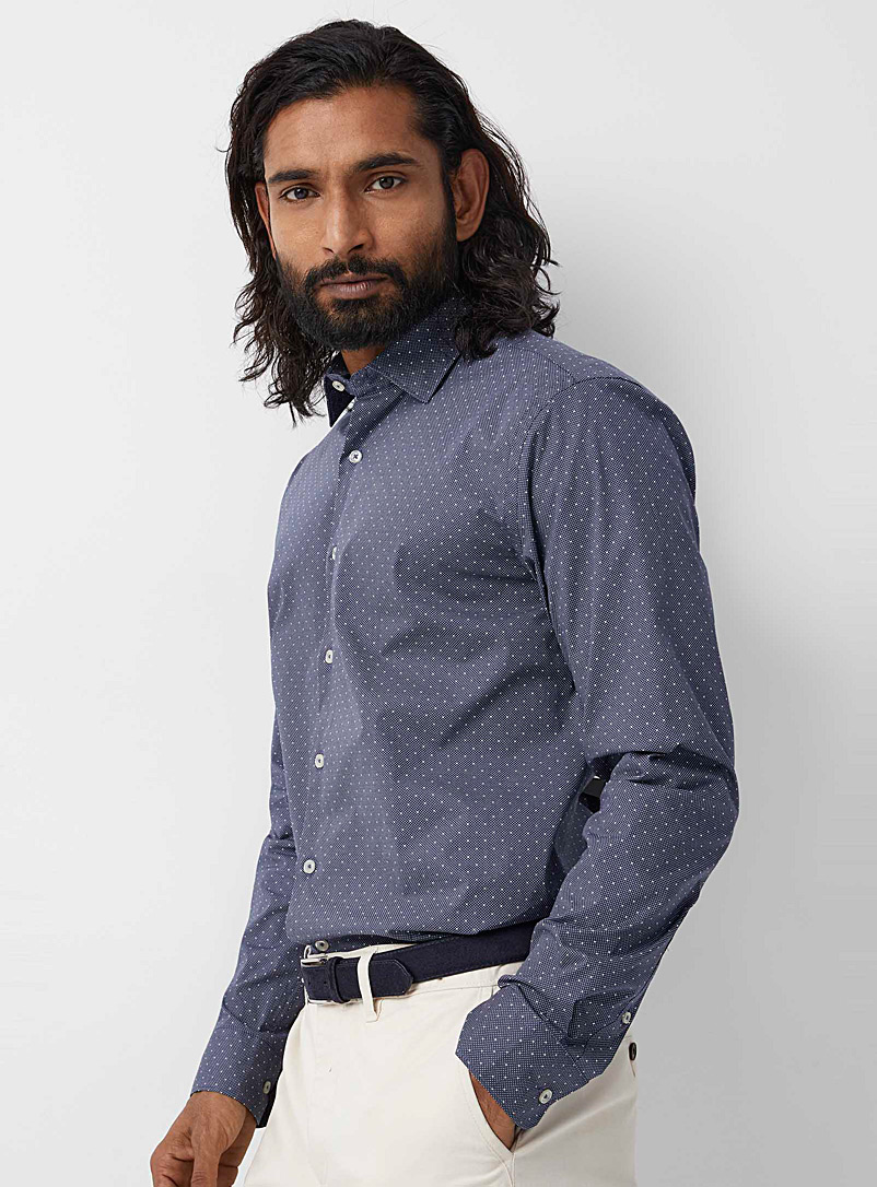 Le 31 Navy/Midnight Blue Multi-dot shirt Modern fit for men