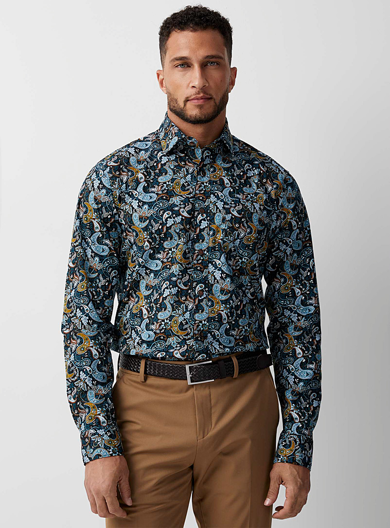 Le 31 Patterned blue Midnight blue paisley shirt Modern fit for men