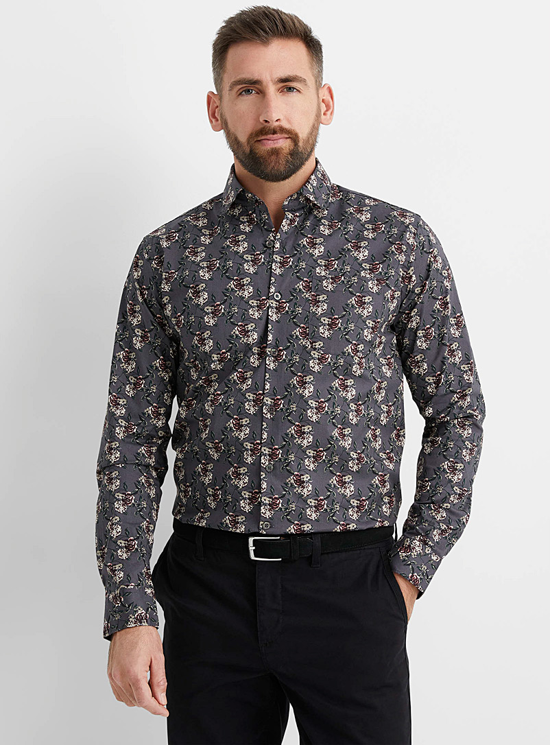 Le 31 Charcoal Dark floral shirt Modern fit for men