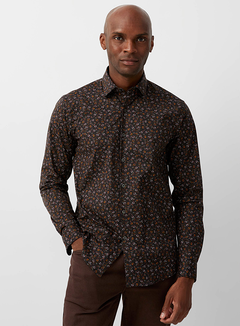 Le 31 Black Floral dotwork shirt Modern fit for men