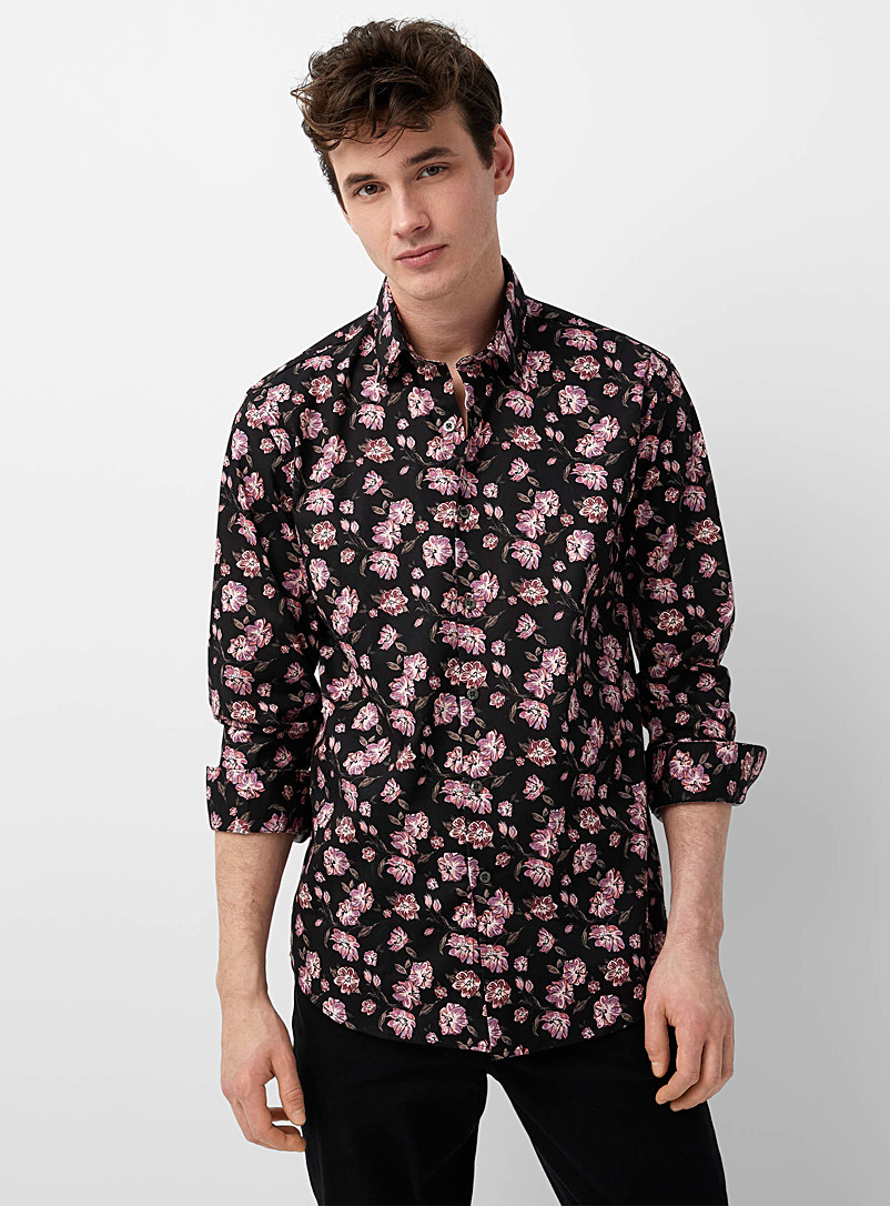 Le 31: La chemise florale nocturne Coupe moderne Noir pour homme