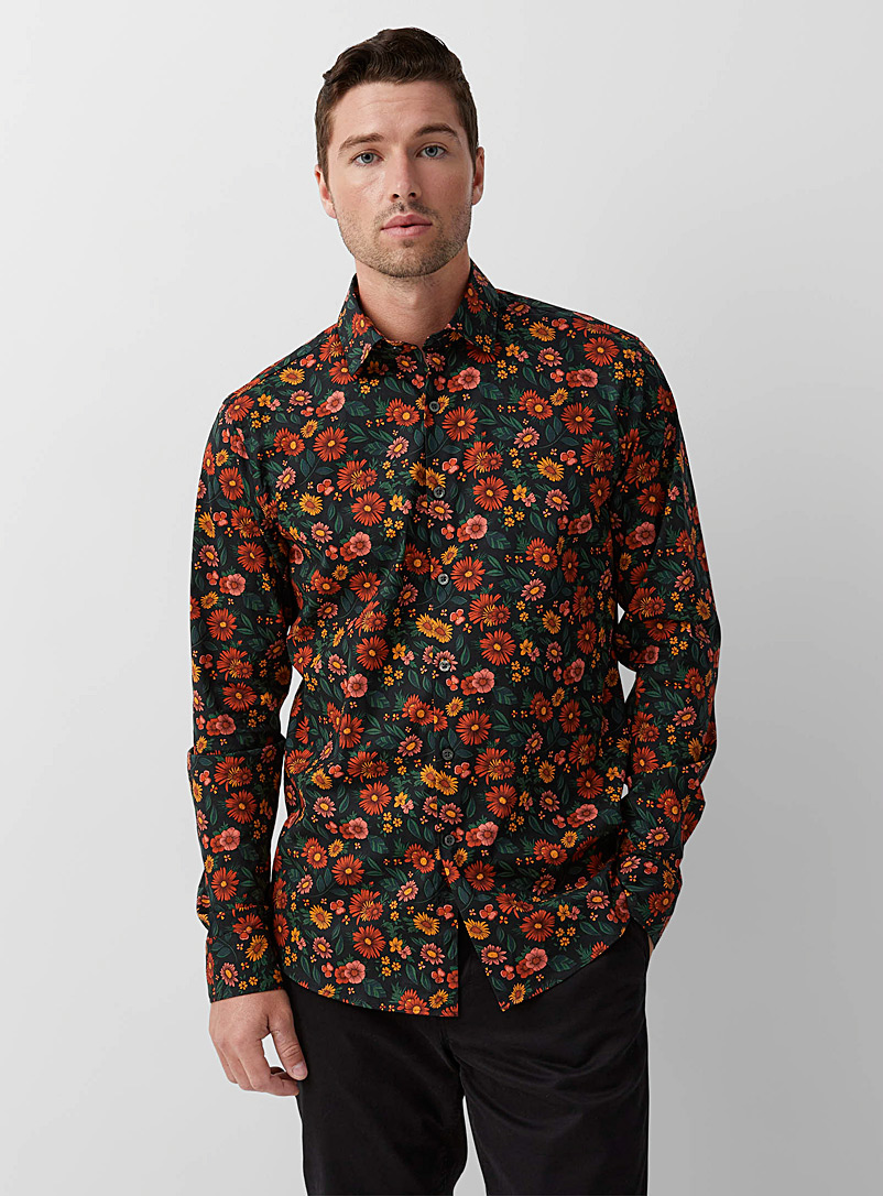 Le 31 Black Floral tapestry shirt Modern fit for men