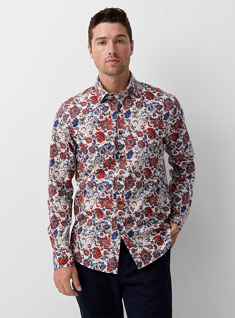 Le 31 White Ornamental flower shirt Modern fit for men