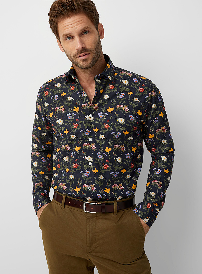 Le 31 Patterned black Colourful wildflower shirt Modern fit for men