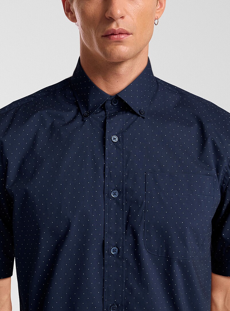 Le 31 Blue Micro-dot poplin shirt <b>Modern fit</b> for men