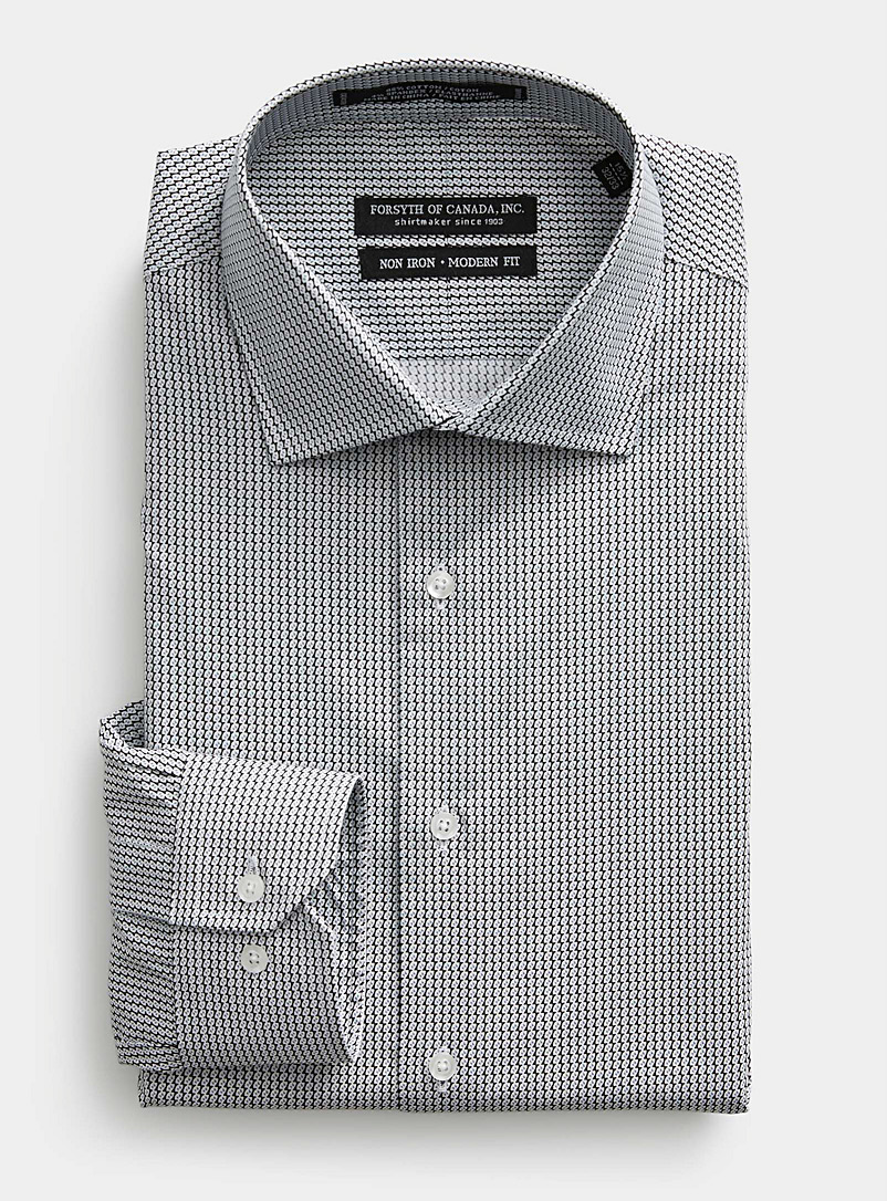 Le 31: La chemise sans repassage mosaïque optique Coupe moderne Noir à motifs pour homme