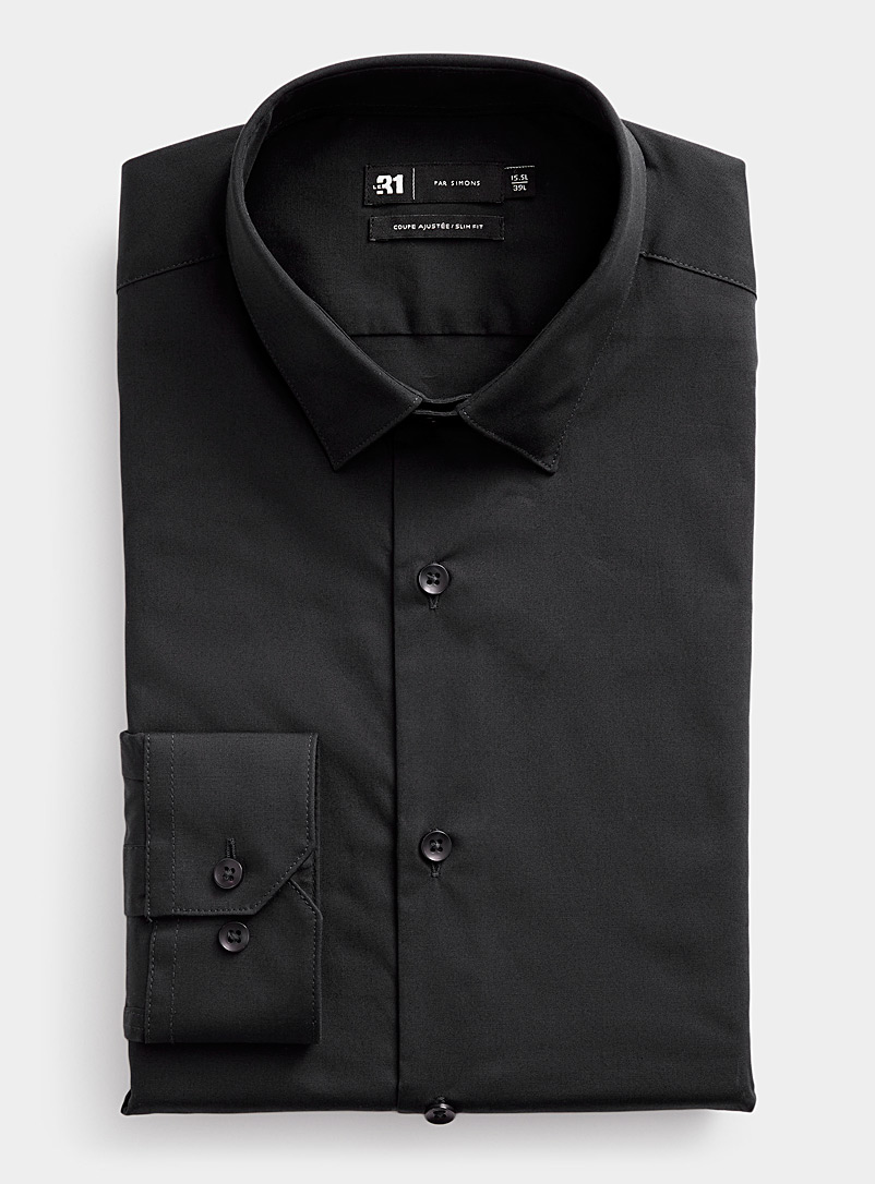 Le 31 Black Minimalist stretch shirt Slim fit for men