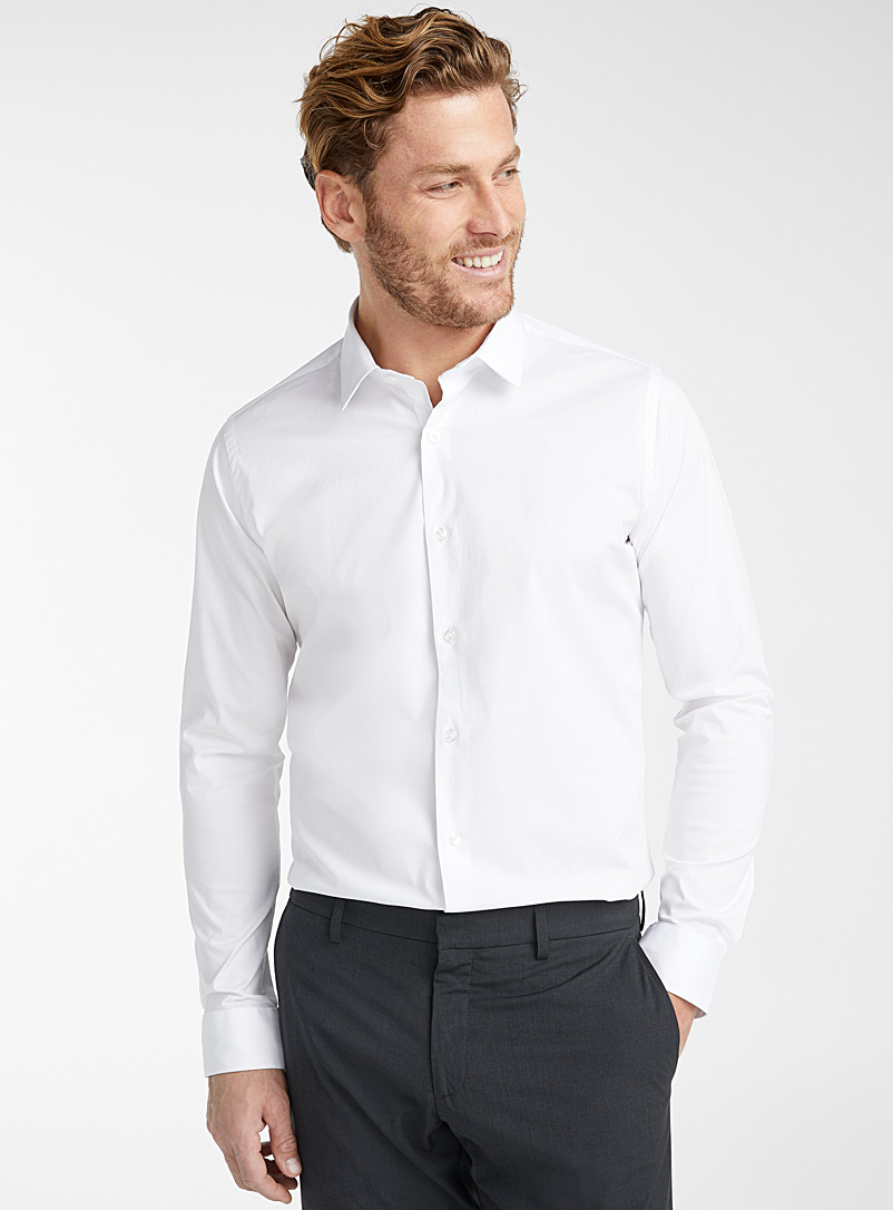 Le 31 White Minimalist stretch shirt Slim fit for men
