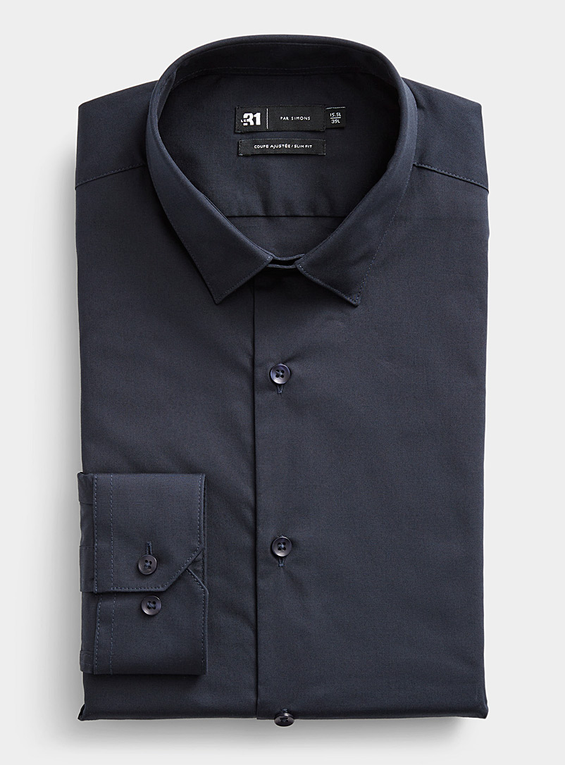 Le 31 Navy/Midnight Blue Minimalist stretch shirt Slim fit for men