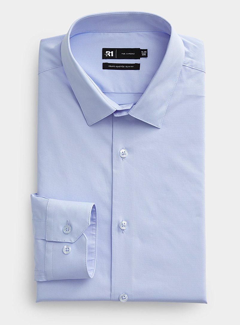 Le 31 Slate Blue Minimalist stretch shirt Slim fit for men