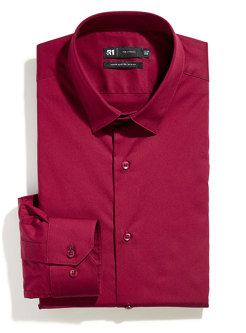 Le 31: La chemise extensible épurée Coupe ajustée Rouge pour homme