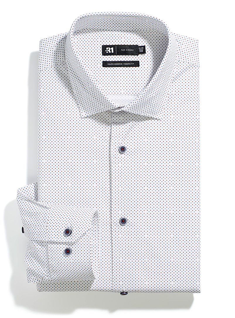Le 31: La chemise pois géo Coupe moderne Blanc à motifs pour homme