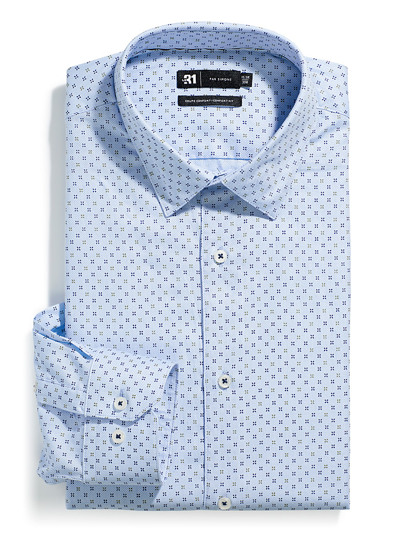 Le 31: La chemise piquée étoilée Coupe confort Bleu pâle-bleu poudre pour homme
