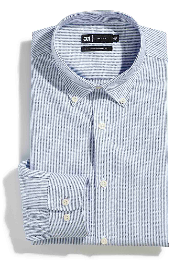 Le 31: La chemise oxford rayée coton SUPIMA* Coupe moderne Bleu à motifs pour homme