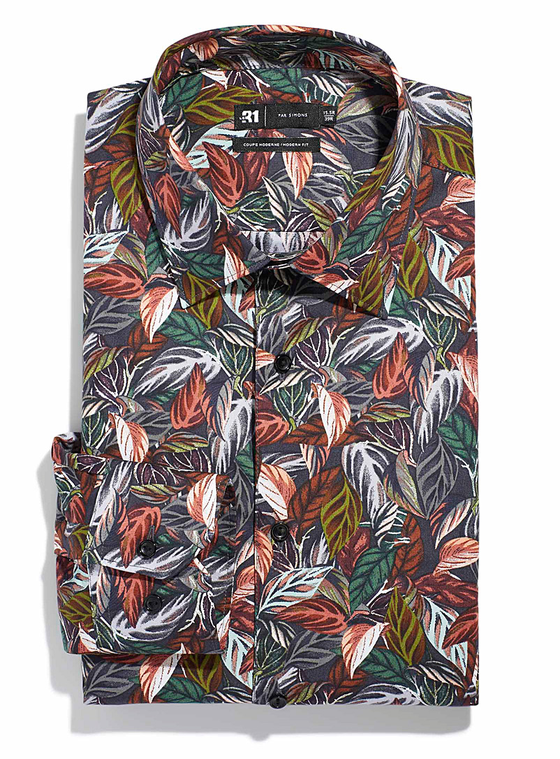Le 31 Assorted Autumn leaves shirt Modern fit for men