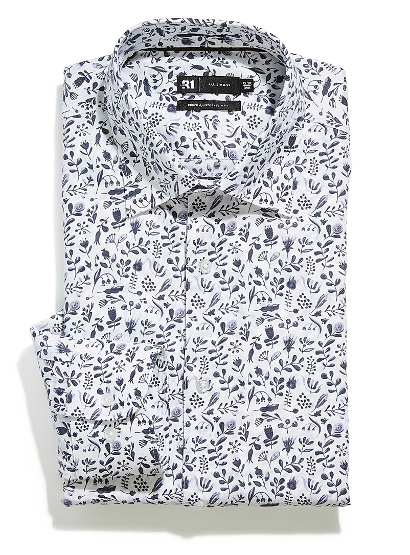 Le 31 Patterned White Grey flower piqué shirt Slim fit for men