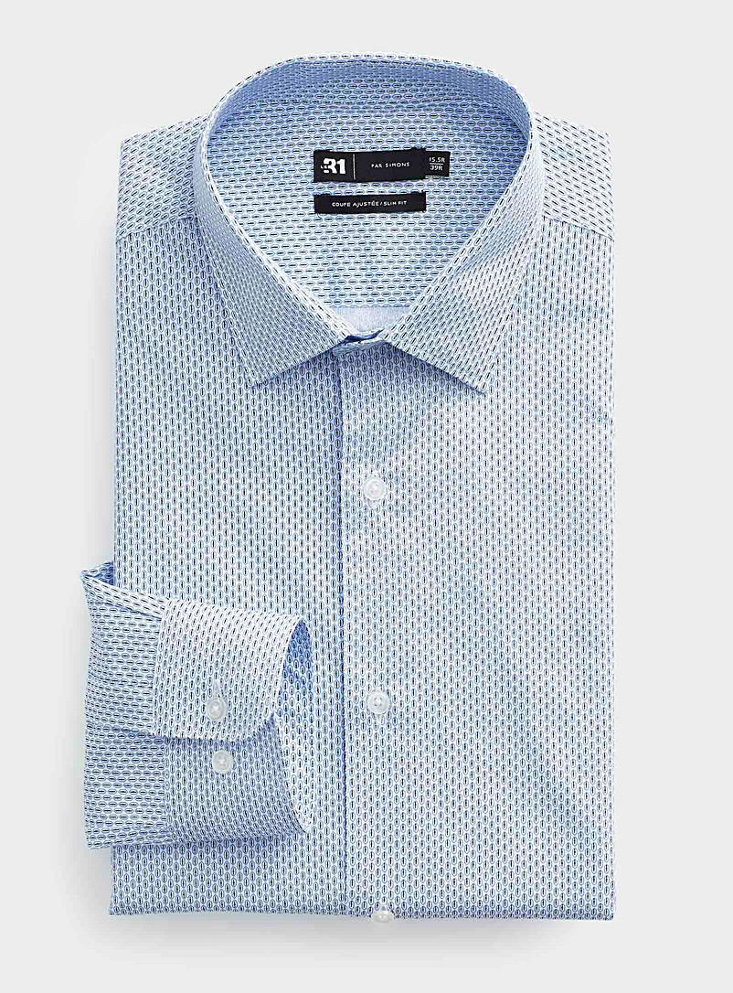 Le 31 Patterned White Optical smocking shirt Slim fit for men
