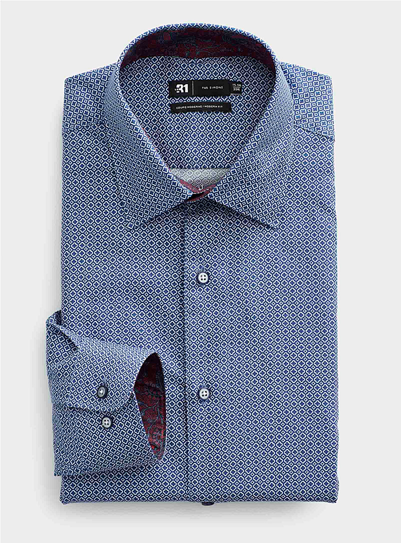 Le 31 Blue Moroccan tile shirt Modern fit for men