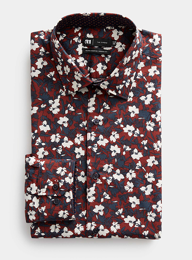 Le 31 Patterned Red Contrast-bouquet shirt Modern fit for men