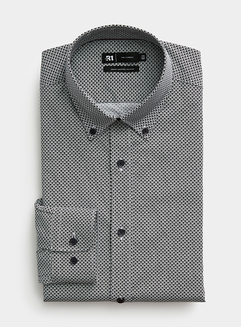 Le 31 Patterned Black Geo scale shirt Slim fit for men