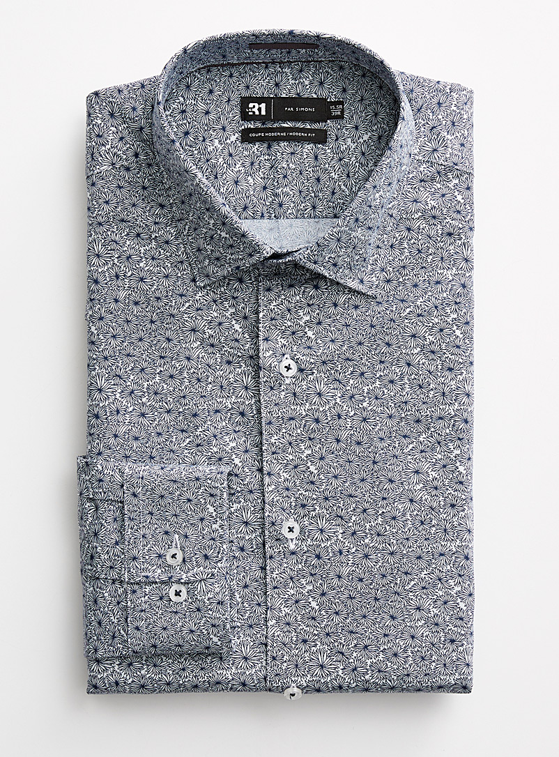 Le 31 Patterned Black Contrast-daisy shirt Modern fit for men
