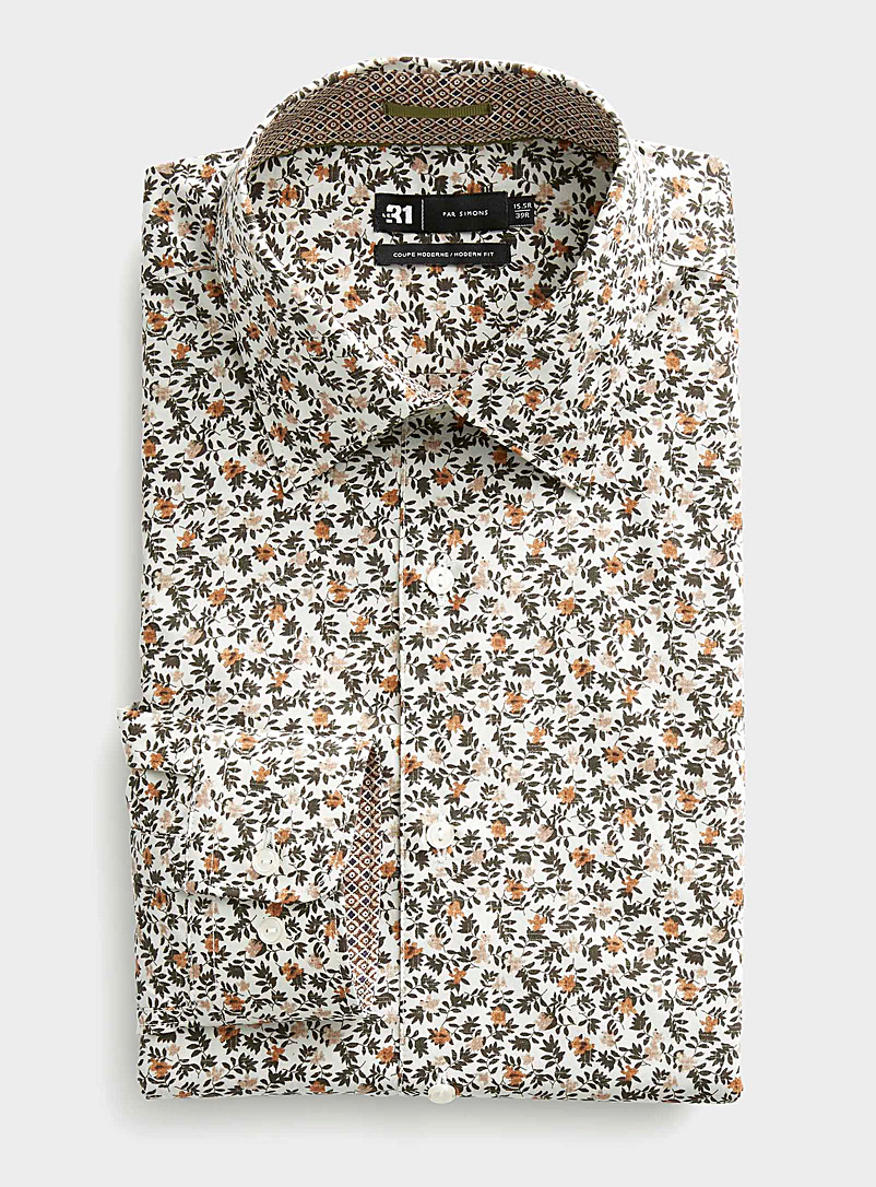 Le 31: La chemise olivier en fleurs Coupe moderne Sable pour homme