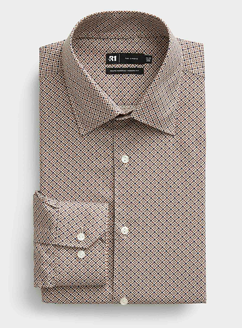 Le 31 Brown Geo trellis shirt Modern fit for men