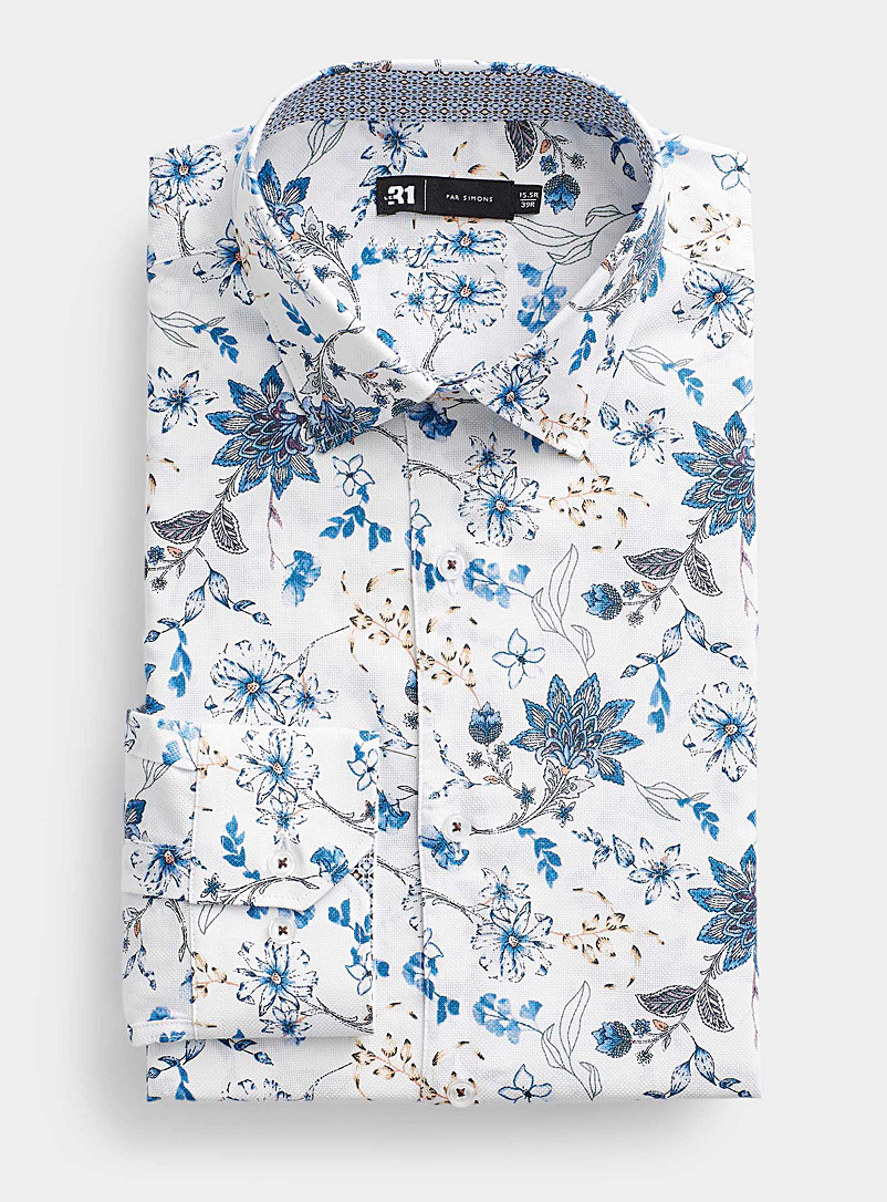 Le 31: La chemise florale texturée Coupe confort Blanc à motifs pour homme