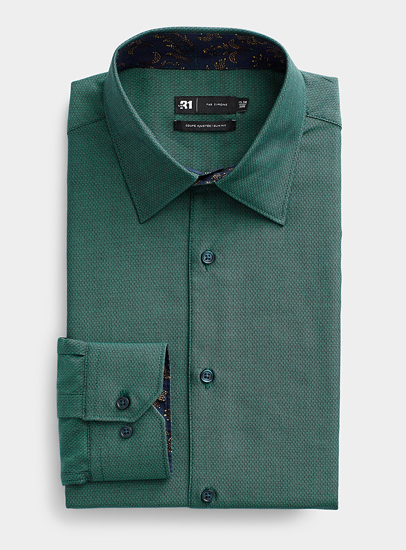 Le 31 Green Geo jacquard emerald shirt Slim fit for men