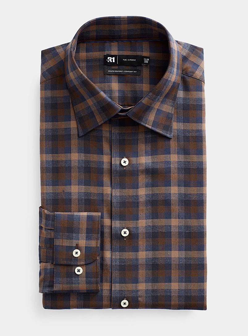 Le 31: La chemise carreaux rustiques Coupe confort Brun à motifs pour homme