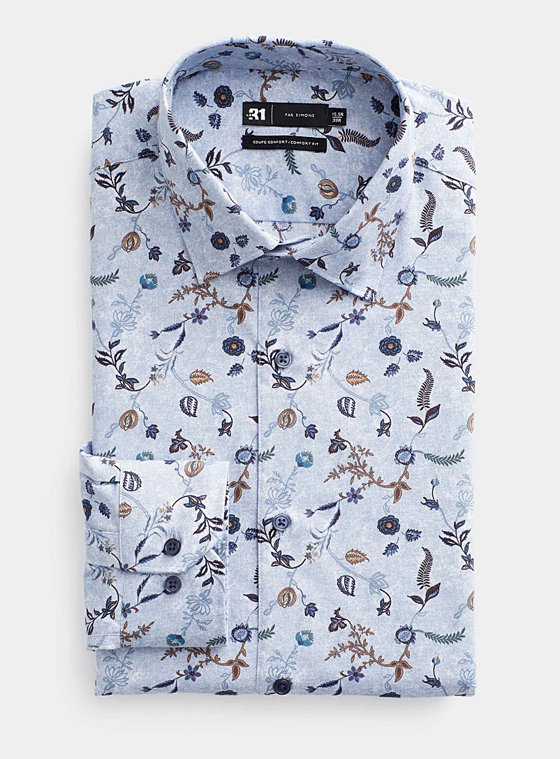 Le 31 Patterned Blue Winter flower shirt Comfort fit for men