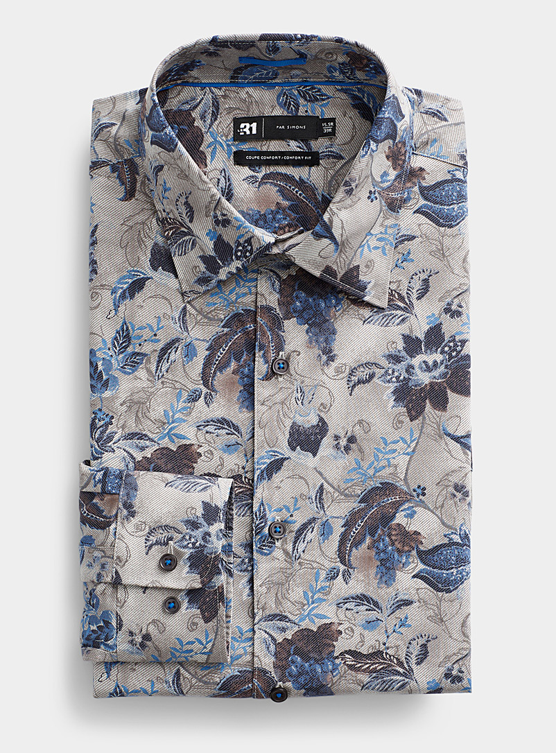 Le 31 Patterned Blue Winter garden shirt Comfort fit for men