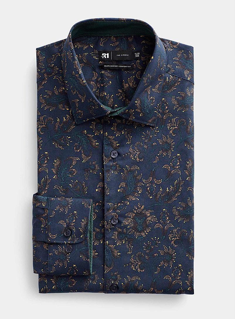 Le 31: La chemise extensible pointillé floral Coupe confort Assorti pour homme