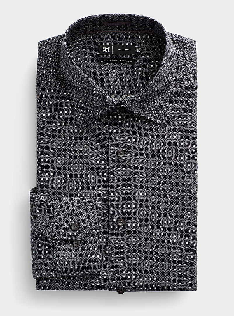 Le 31 Black Floral geometry shirt Athletic fit for men