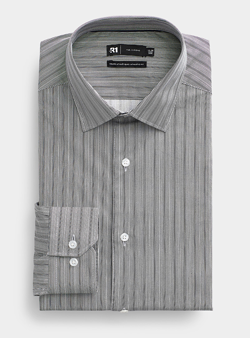 Le 31 Patterned Black Optical stripe shirt Athletic fit for men