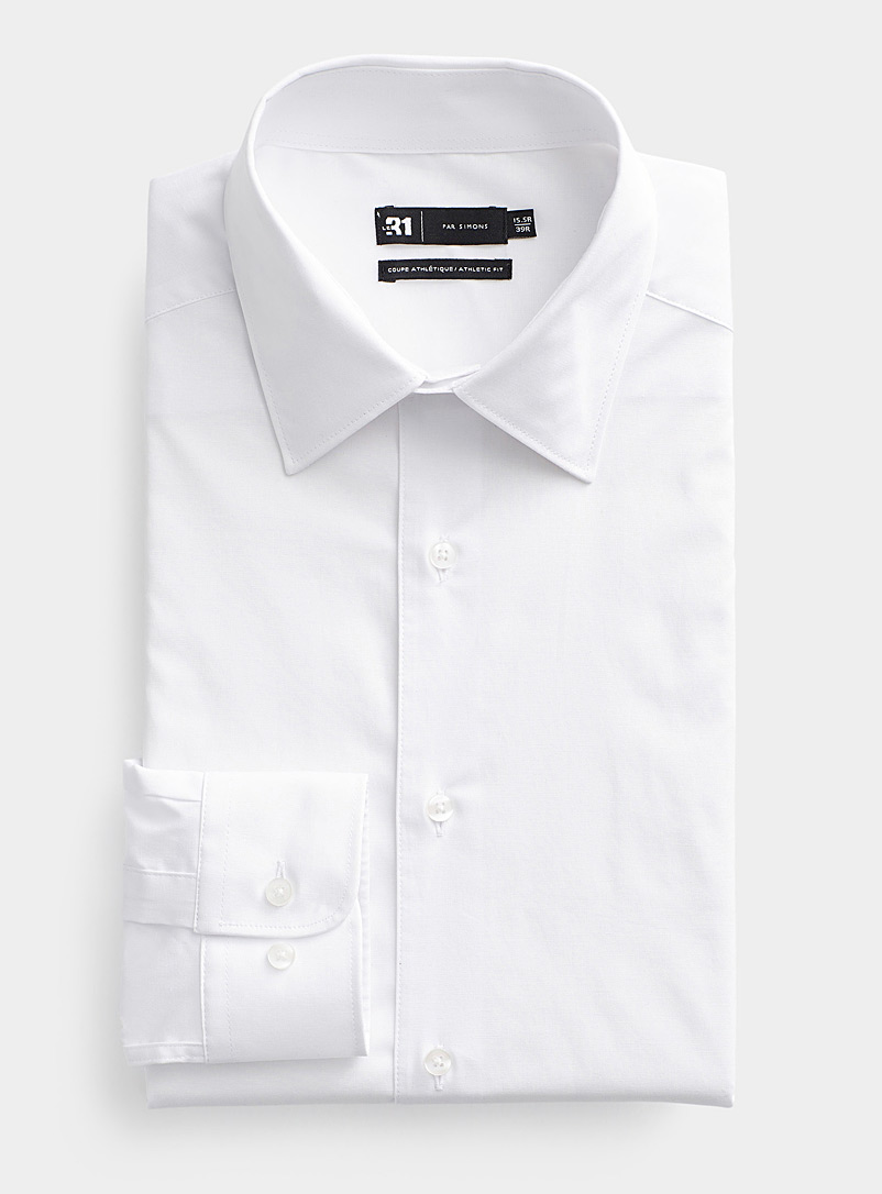 Le 31 White Coloured stretch shirt Athletic fit for men