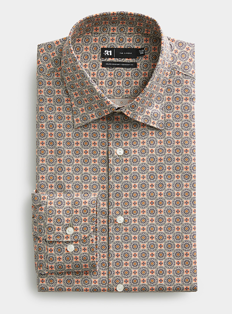 Le 31 Assorted orange Maximalist mosaic shirt Comfort fit for men