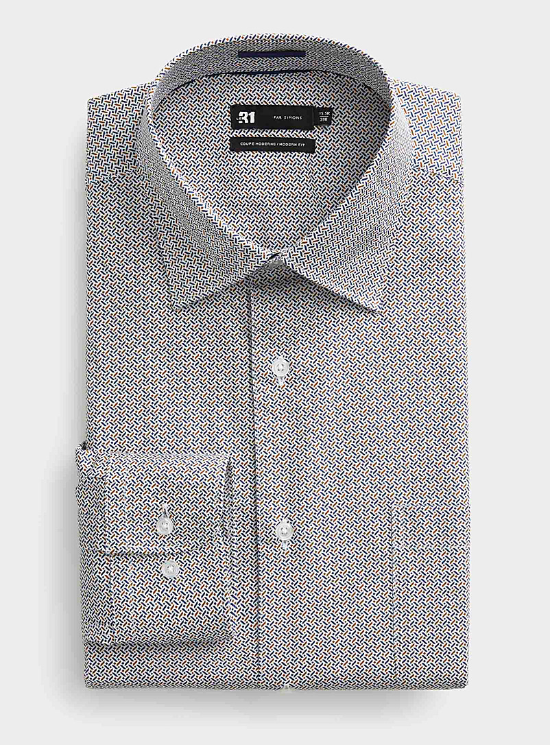 Le 31 Patterned White Retro herringbone shirt Modern fit for men