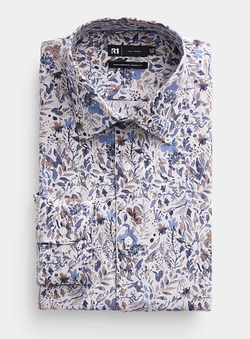 Le 31 Brown Rustic floral print shirt Modern fit for men