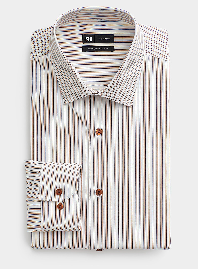 Le 31: La chemise rayures collège caramélisées Coupe ajustée Blanc à motifs pour homme