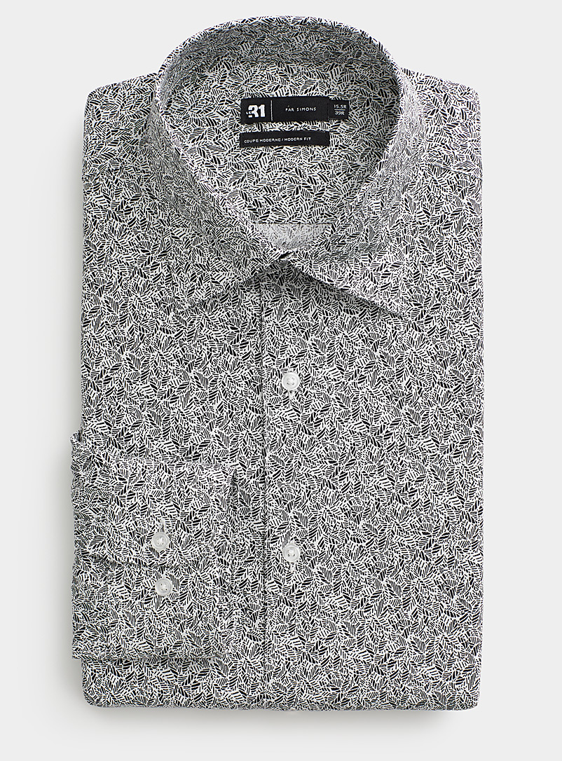 Le 31 Patterned black Monochrome foliage shirt Modern fit for men