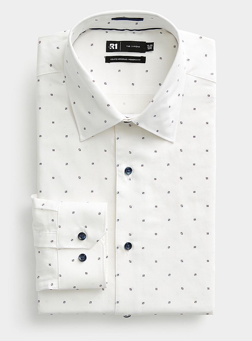Le 31 White Two-tone diamond piqué shirt Modern fit for men