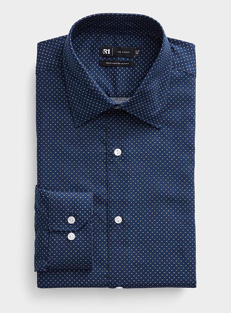 Le 31 Marine Blue Minimalist mosaic shirt Slim fit for men
